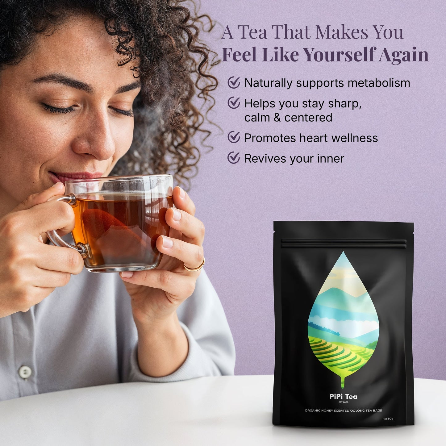 5x PiPi Tea Organic Tea Bags | Tea Leaves From Pu'er | Non GMO, Gluten Free, Naturally High Grown | Whole Loose-Leaf Tea Bags Beverage